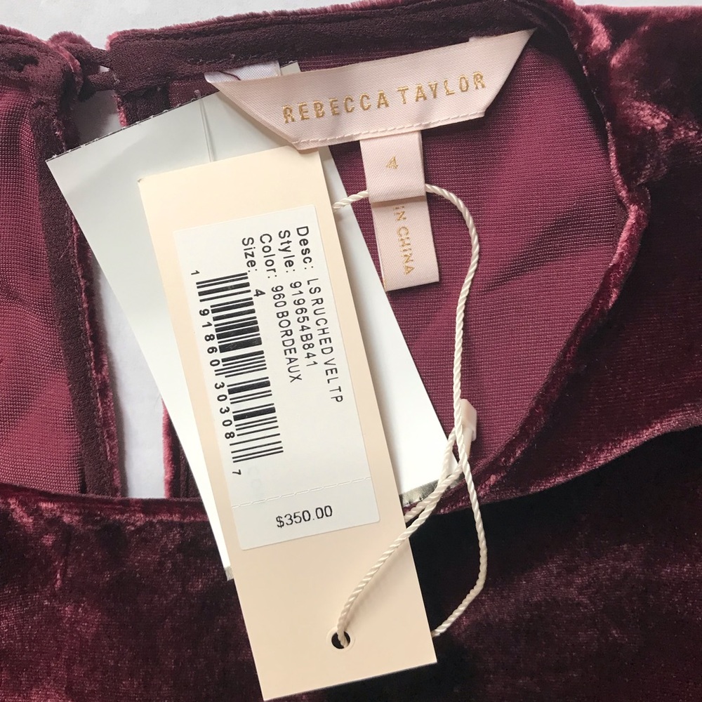 Rebecca Taylor Ruched Sleeves Velvet Top Bordeaux - Picture 6 of 8
